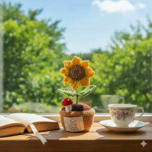 handmade crochet sunflower pot – cheerful home decor & gift