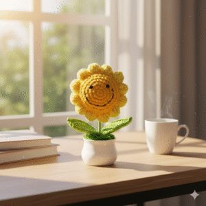 handmade crochet smiley sunflower pot
