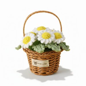 handmade crochet daisy flower basket knitted floral home decoration