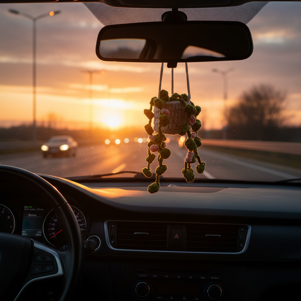 handmade crochet hanging plant basket with pink and green vines handmade crochet hanging plant basket with pink and green vines