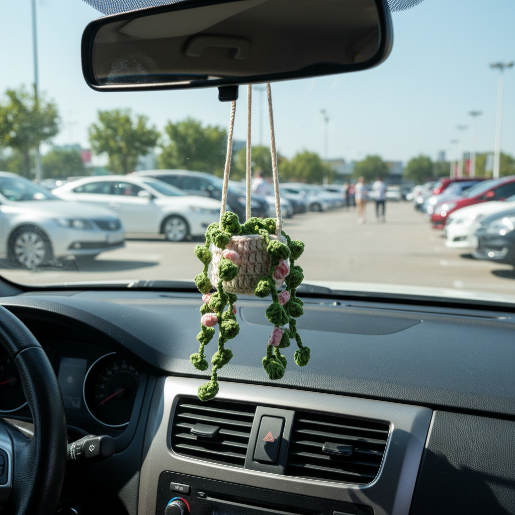 handmade crochet hanging plant basket with pink and green vines handmade crochet hanging plant basket with pink and green vines
