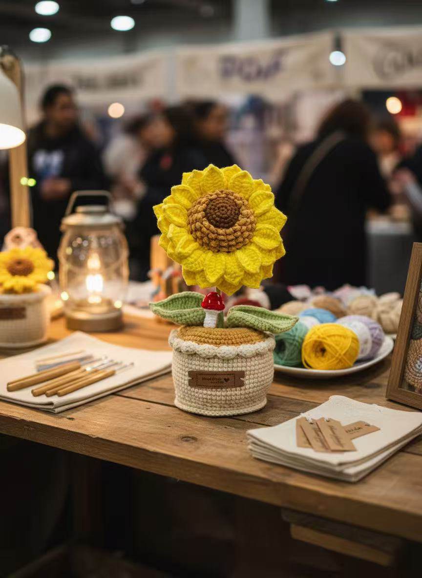 handmade crochet sunflower in knitted pot – warm decorative plush flower handmade crochet sunflower in knitted pot – warm decorative plush flower
